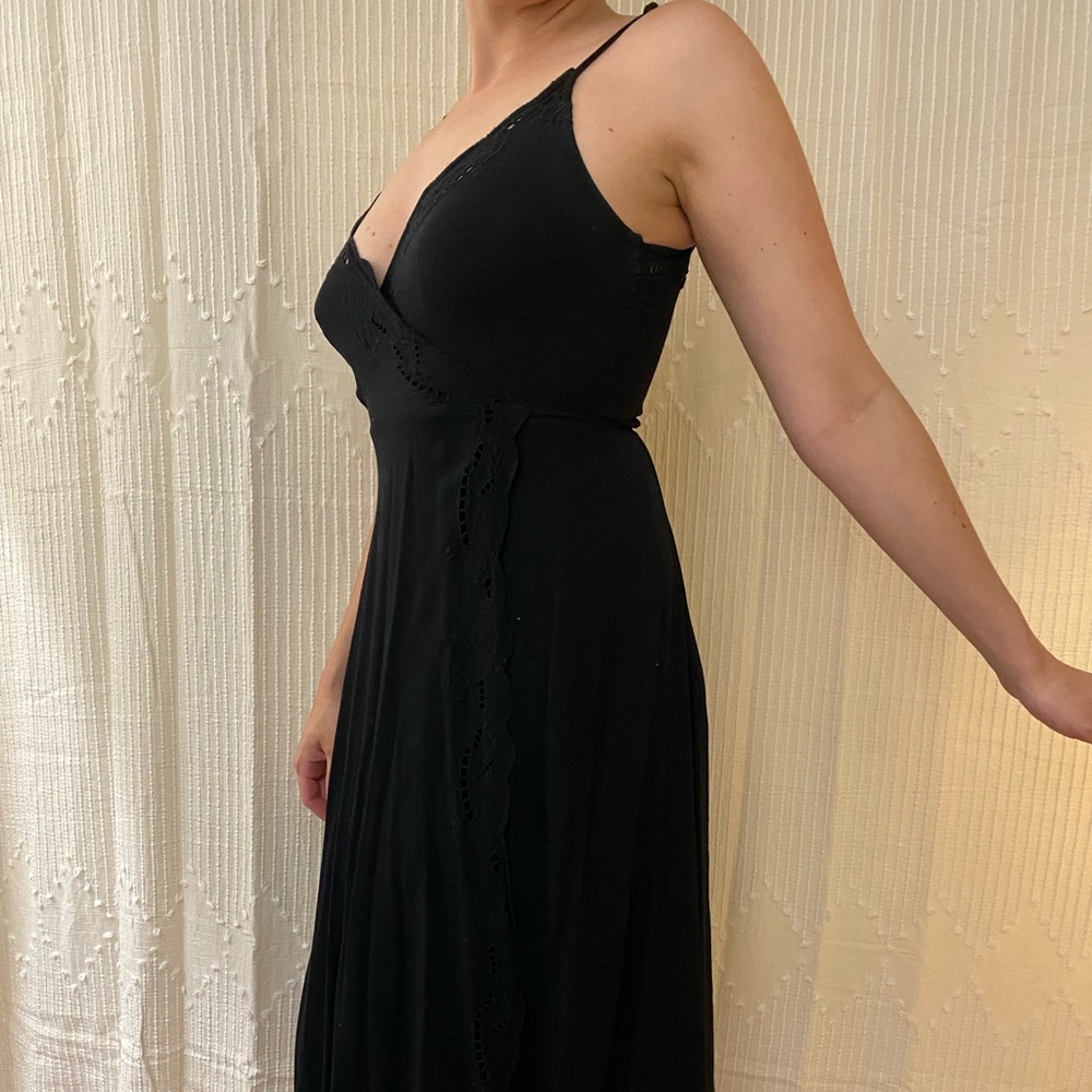 Sezane black midi dress with tie waist